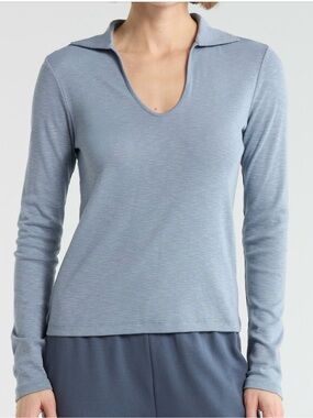 Vince Light Blue Long Sleeve V-Neck Polo Top